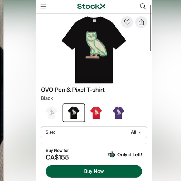 OVO Black Tee with Green Owl Graphic - Picture 2 of 3